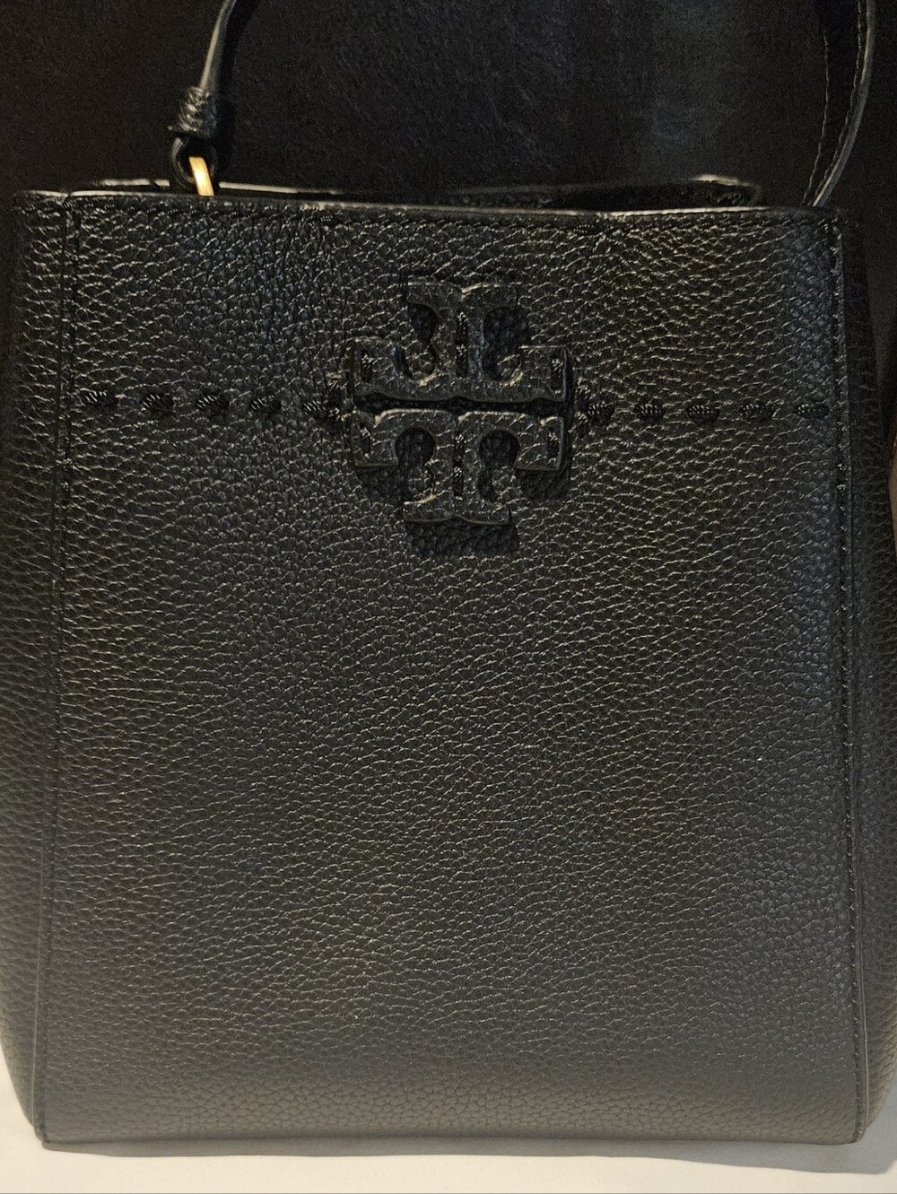Tory Burch Black Pebbled Leather Bucket Bag